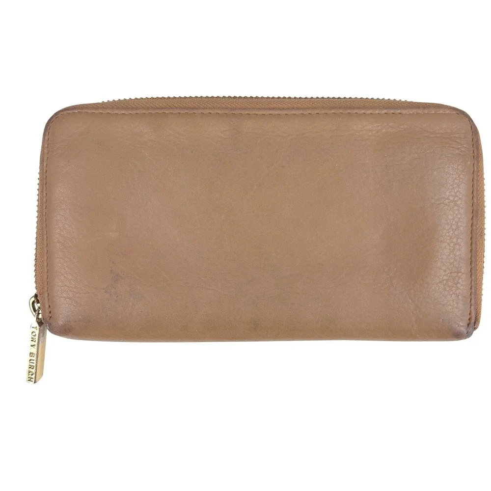 Tory Burch Amanda Zip Around‎ Continental Wallet Royal Tan Leather Stacked T